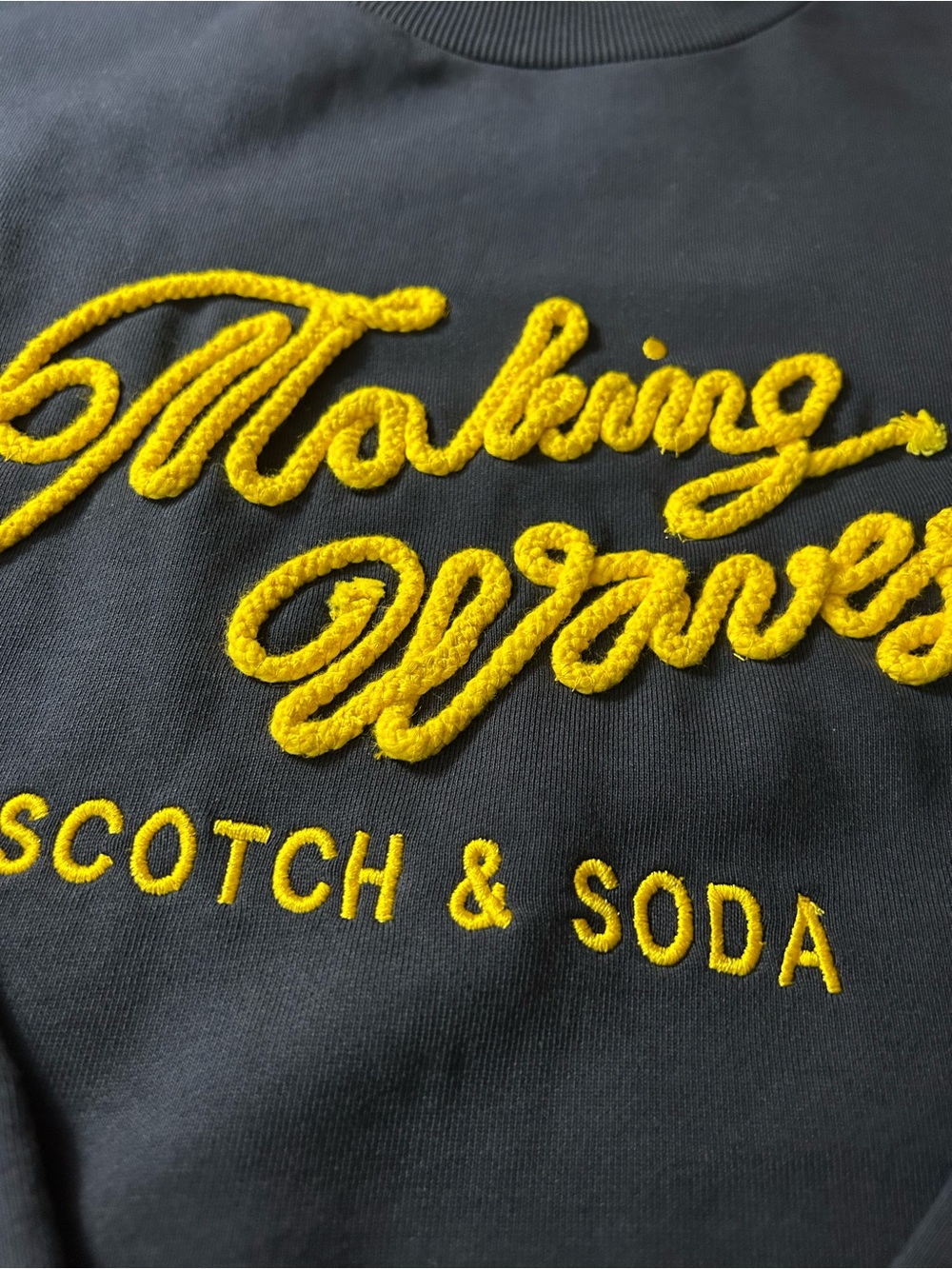 Scotch & Soda Navy Sweatshirt with Yellow Embroidered Script - Picture 2 of 8